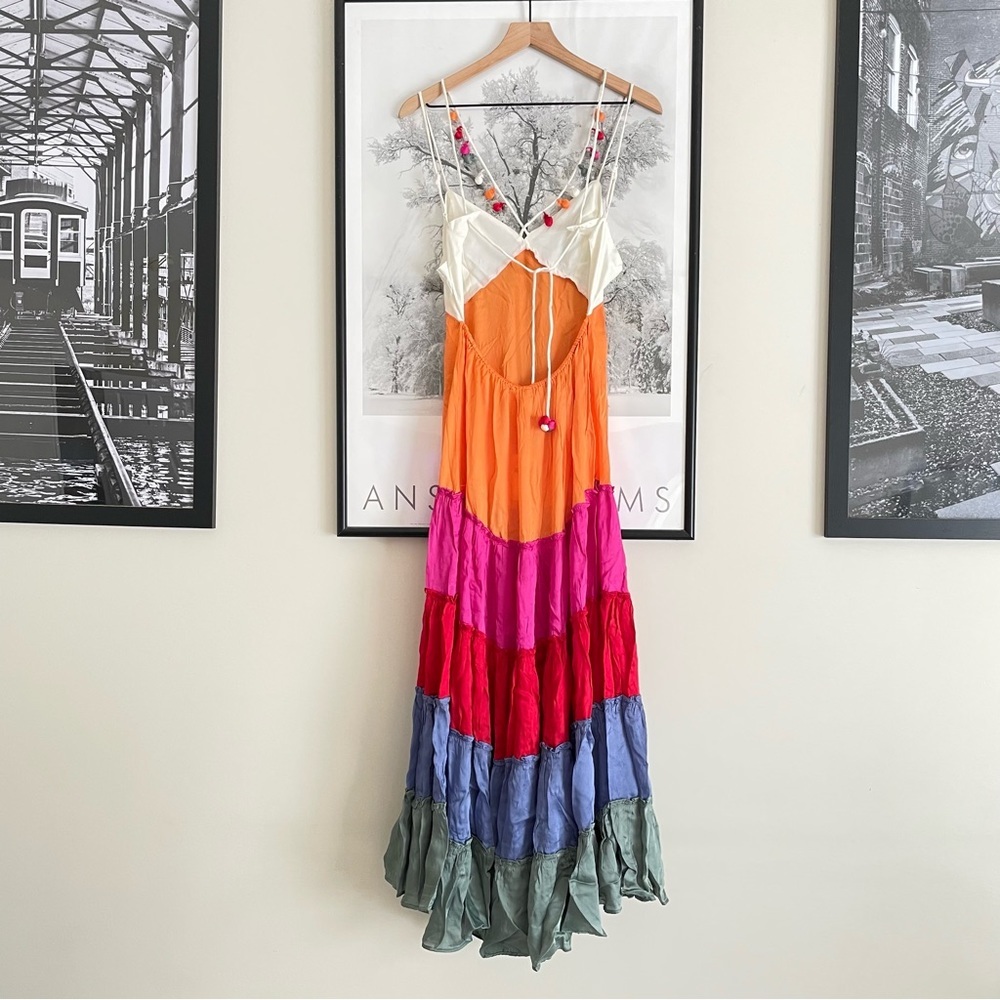 Anthropologie Rainbow Tiered Maxi Dress V Neck Colorful Small NWT - Picture 12 of 16